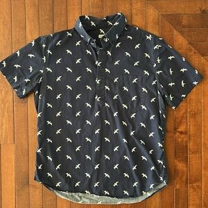 $5 Men’s Navy Flying Bird Cotton Twill 3/4 Button Down Collar Shirt Size Large